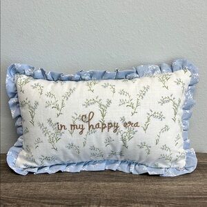Floral Embroidered Pillow “in my happy era” 🩵